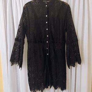 Colleen Lopez Black Lace Tunic Button-Front